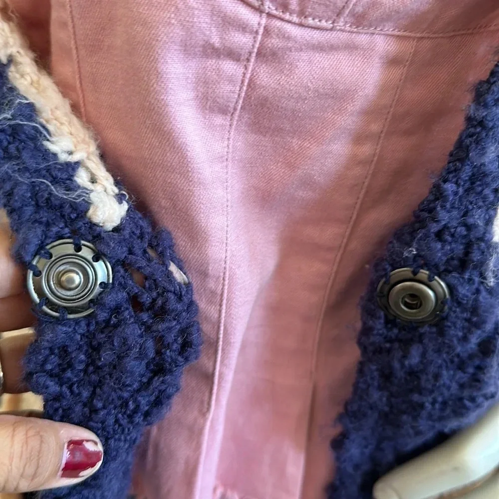 Free People XS navy combo front button cardigan